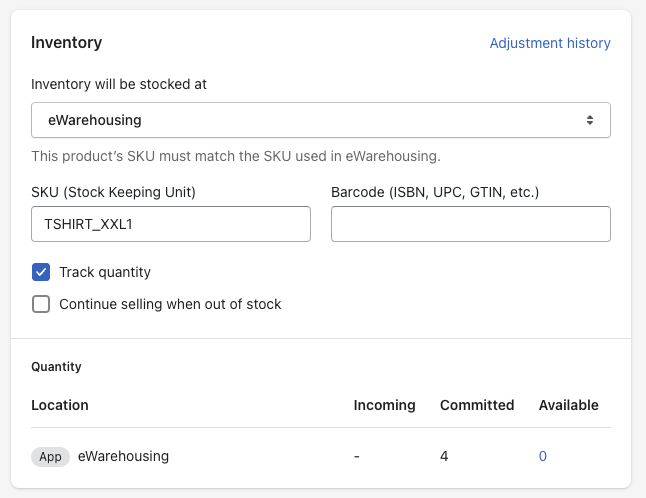 Assign product to eWarehousing